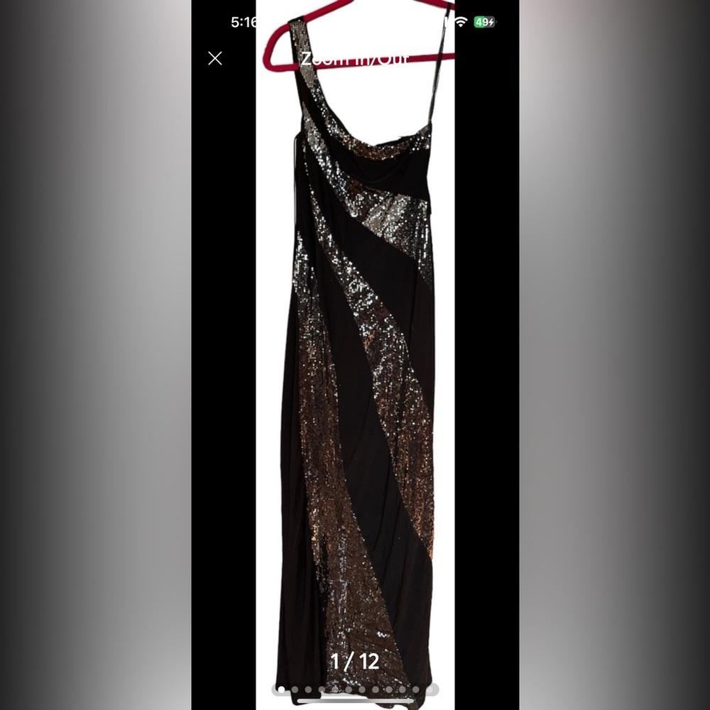 Jump Apparel size 5/6 size one shoulder black and silver sequin maxi gow…